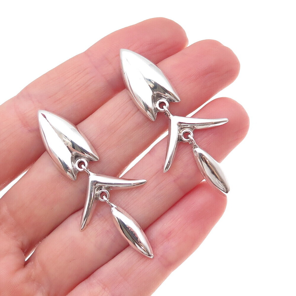 925 Sterling Silver Vintage Modernist Floral Dangle Earrings